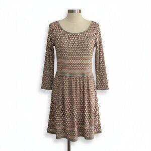 Sophie Max Geometric Print Long Sleeve Fit & Flare Dress Size M